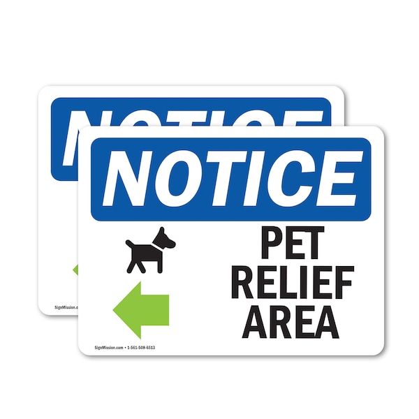 Signmission Pet Relief Area (Left Arrow) Sign With Symbol, 7 in W x Rectangle, Vinyl Decal OS-2PACK-NS-D-57-L-17219 - main
